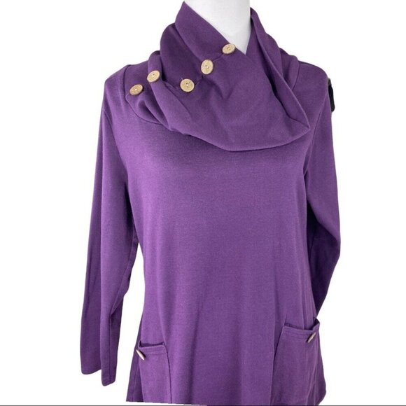 Hibelle Women's Purple Cowl Neck‎ Asymmetrical Designer Tunic Sweater XL/C42 - Picture 2 of 7
